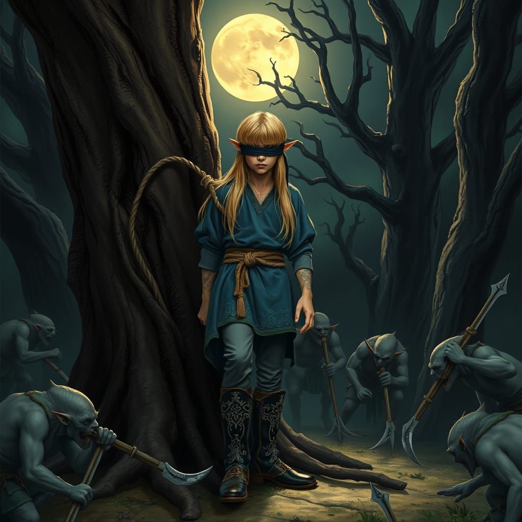 Elf Prince Captured by Goblins in Dark Forest