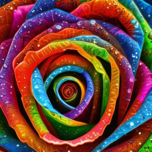 Rainbow Rose Mandala in Hyperrealistic Style