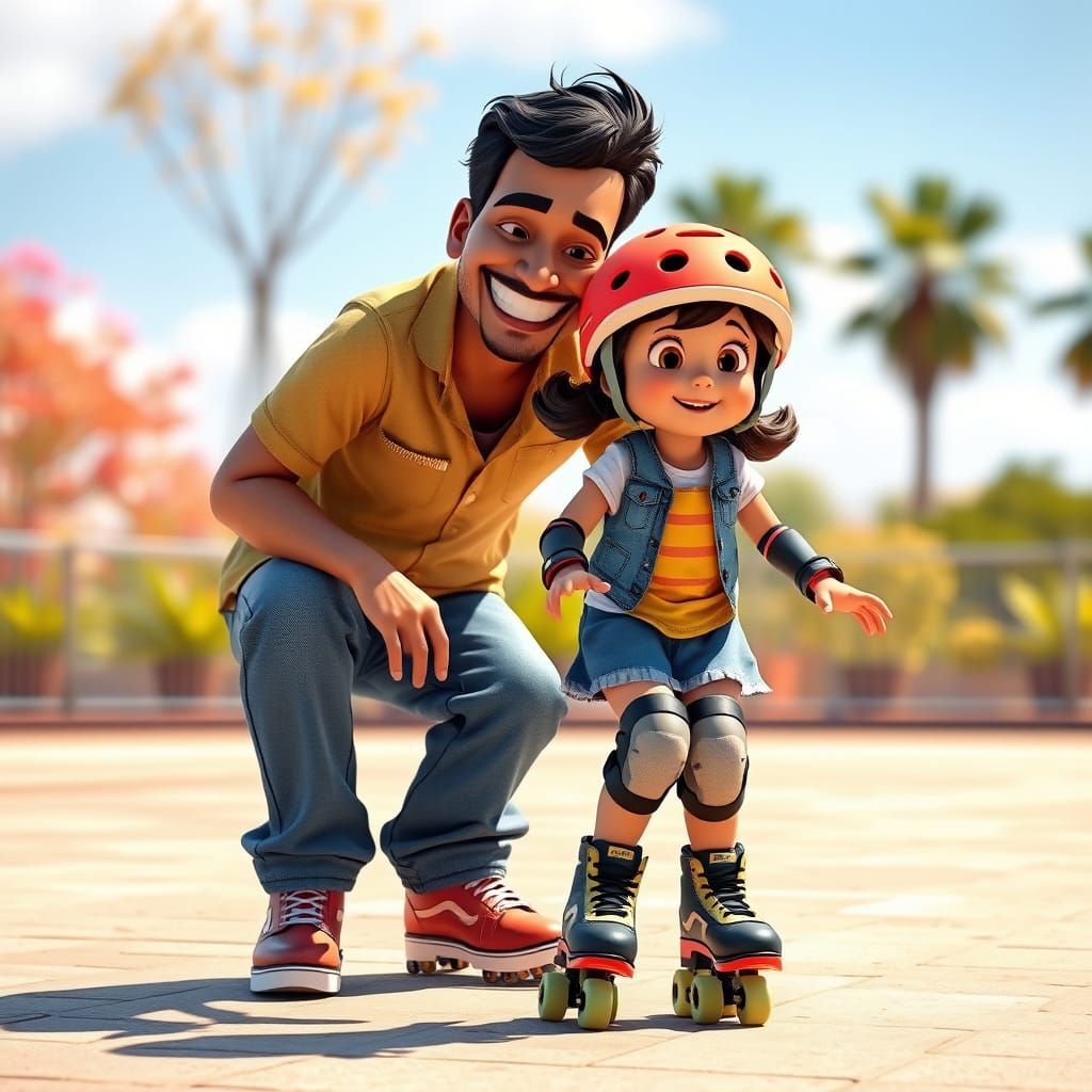 Father Teaches Daughter to Skate in Stunning 3D