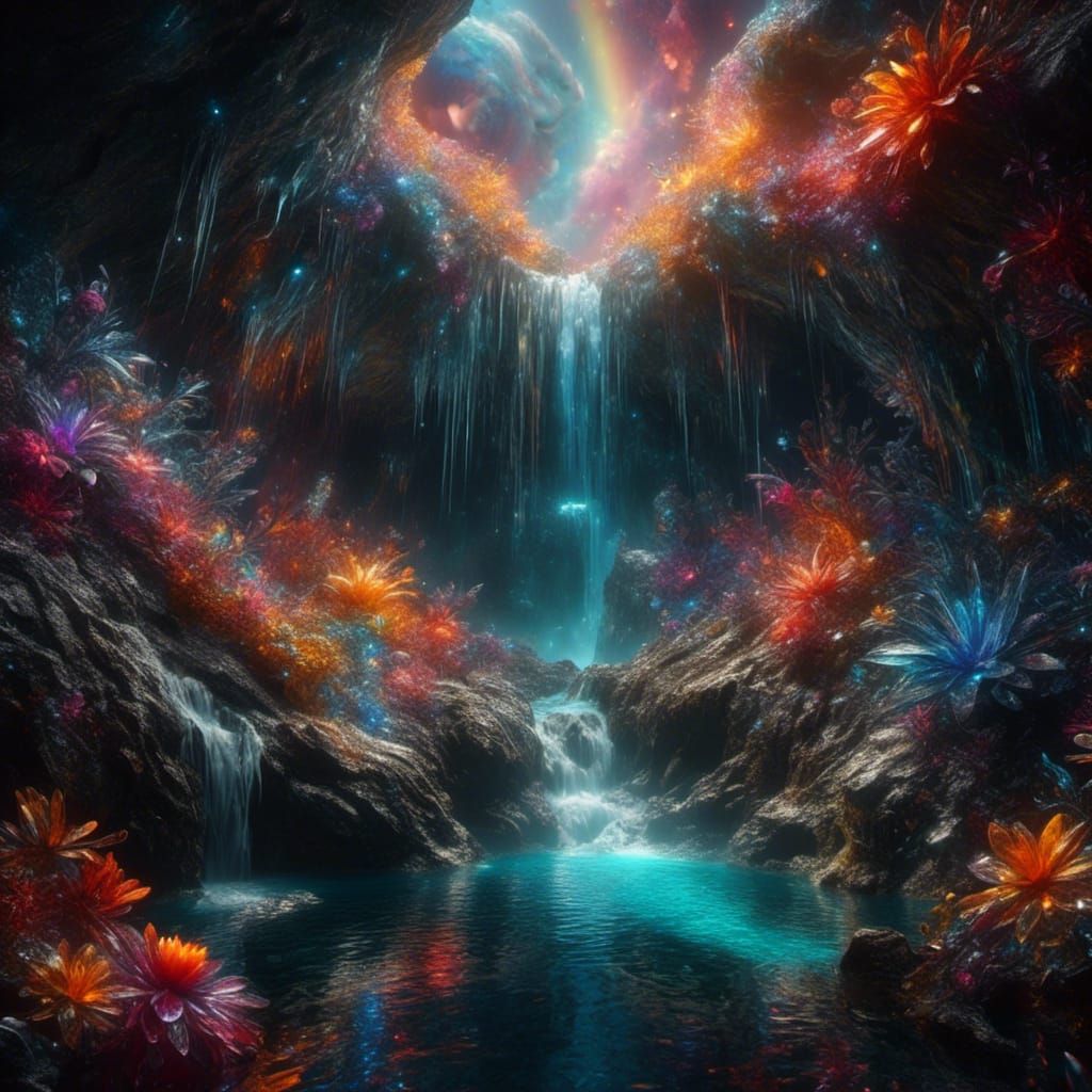 Fantasy crystal cave on alien world.