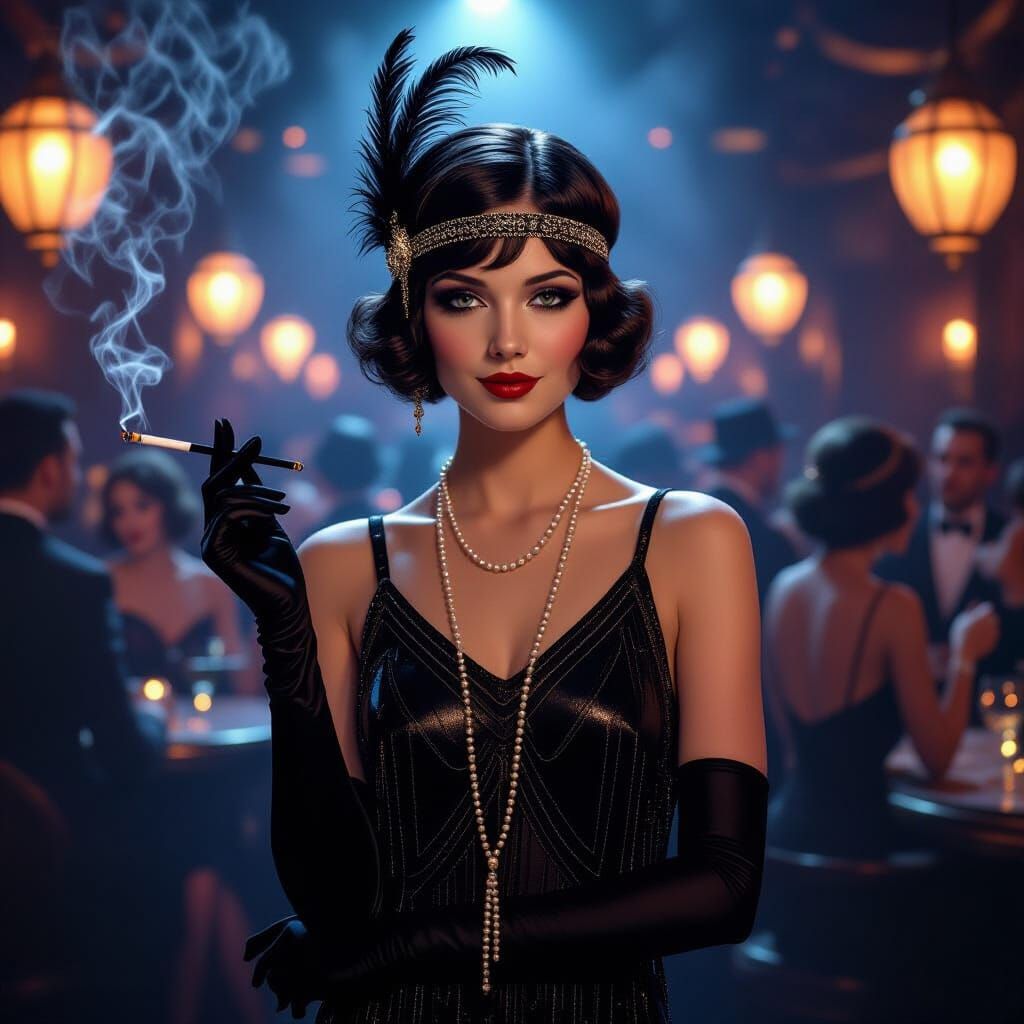 A black and white photograph capturing a young woman in a fl...