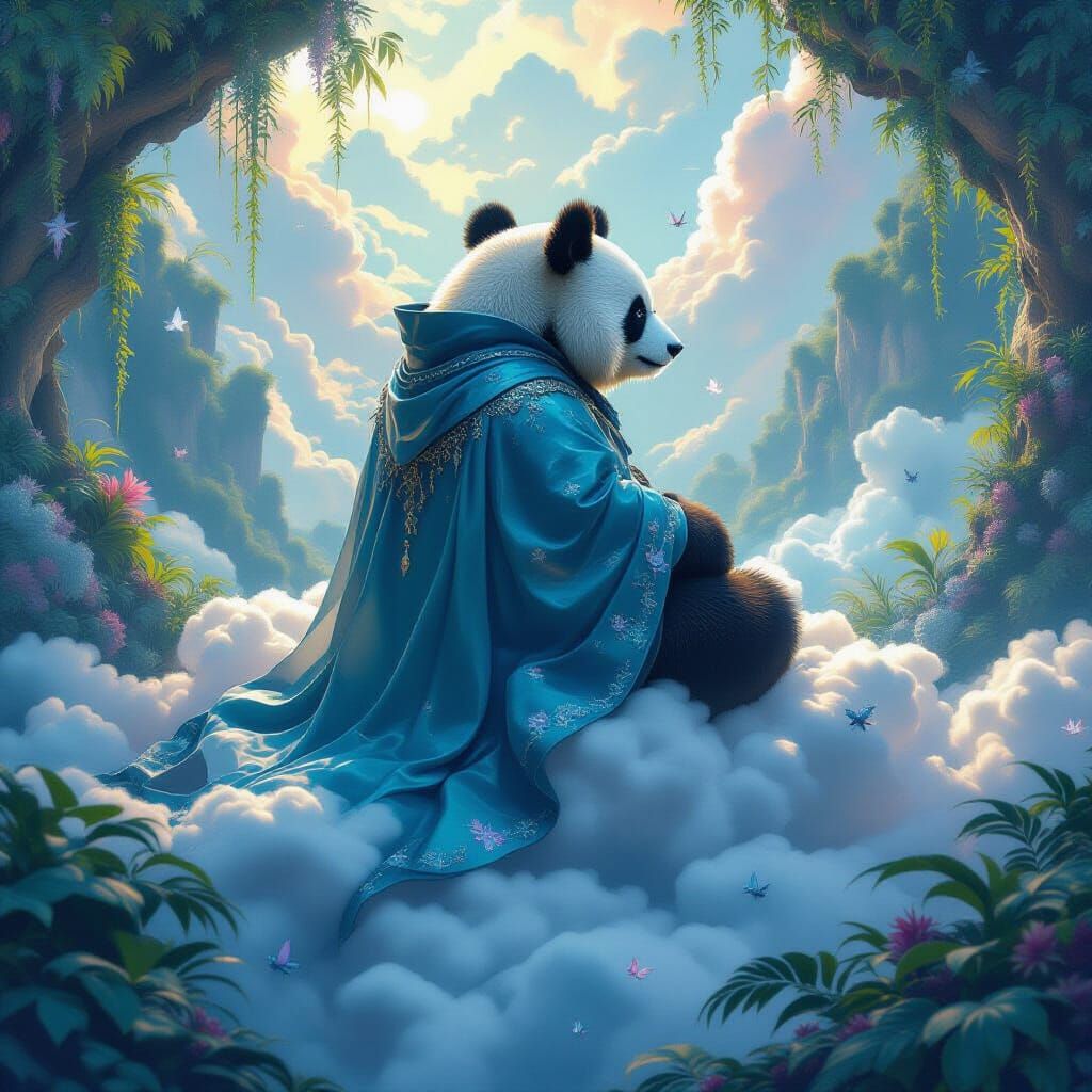 Celestial Panda Over Alien Jungle, Digital Painting