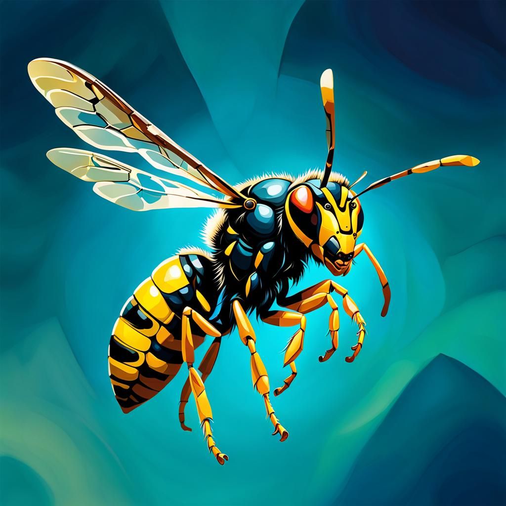 Abstract Wasp Illustration with Complementary Colors