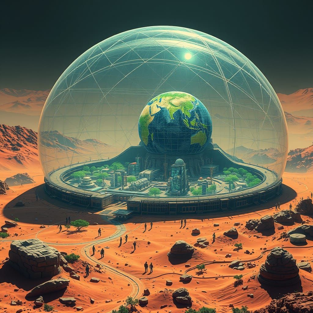 Teeming Mars Biosphere Settlement in Desert Oasis