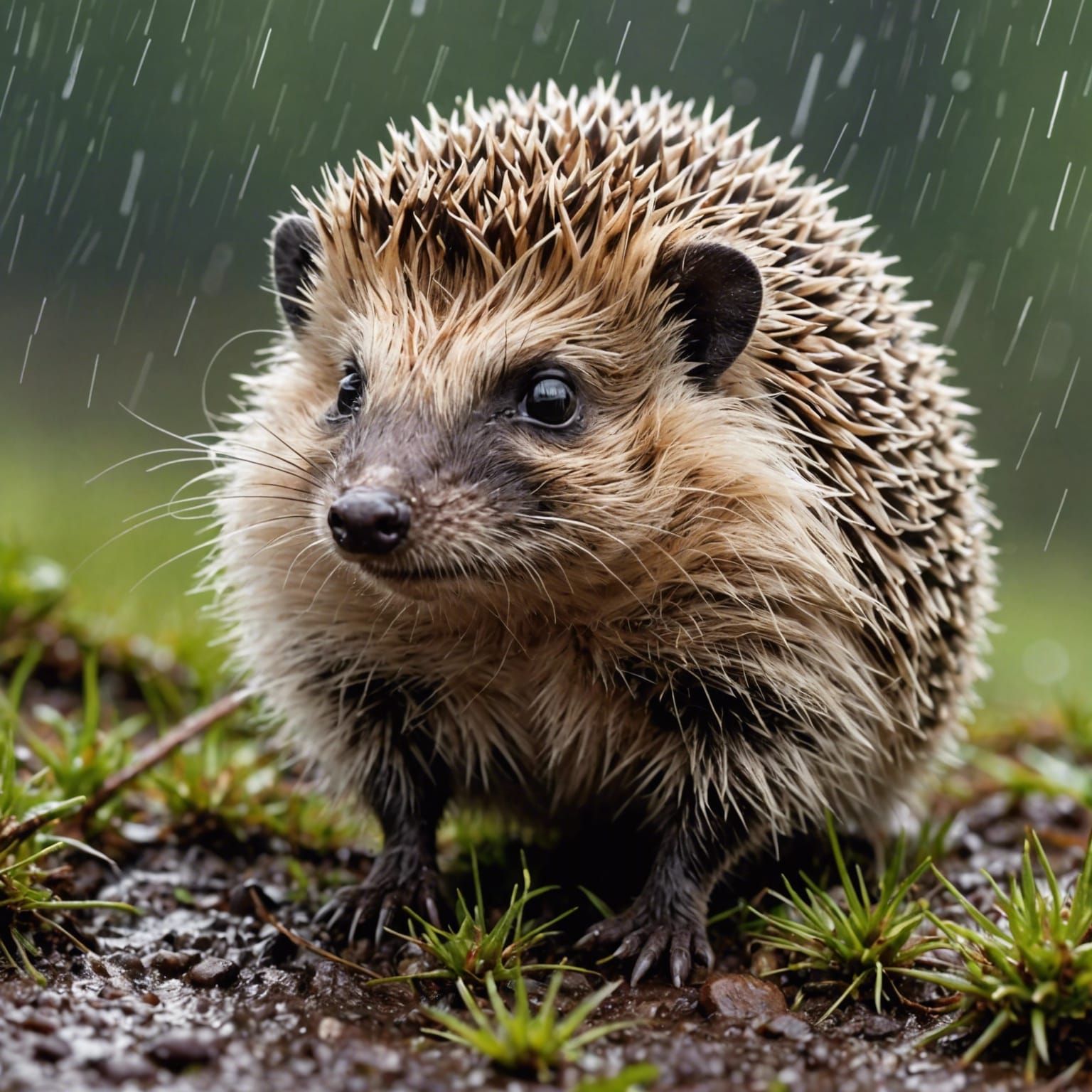 Hedgehog Foraging in the Rain