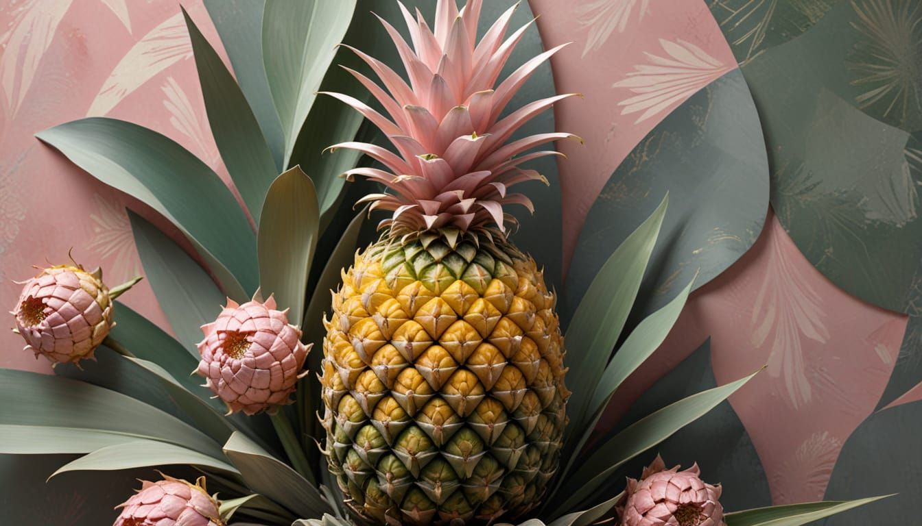 Digital Illustration of Pineapple Ornament in Collage Style