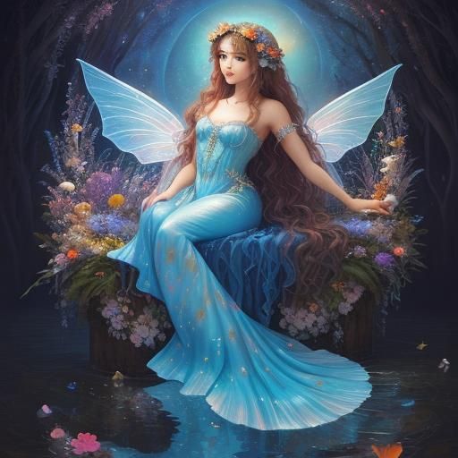 Dreamy Mermaid Fairy in Oil Painting Style