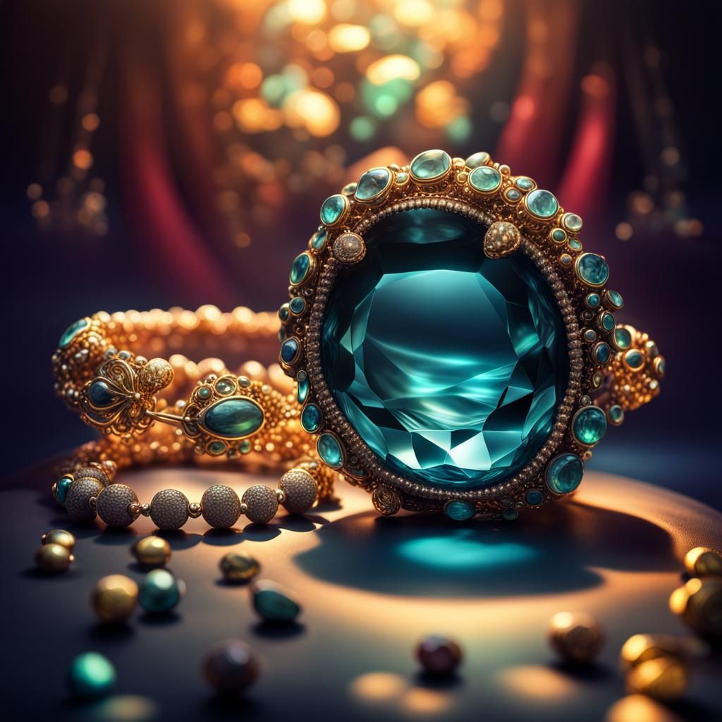Gems and Jewelry in a Glowing Aquarium