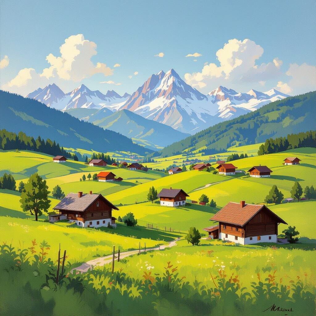 Appenzell Switzerland Landscape Impressionistic Painting