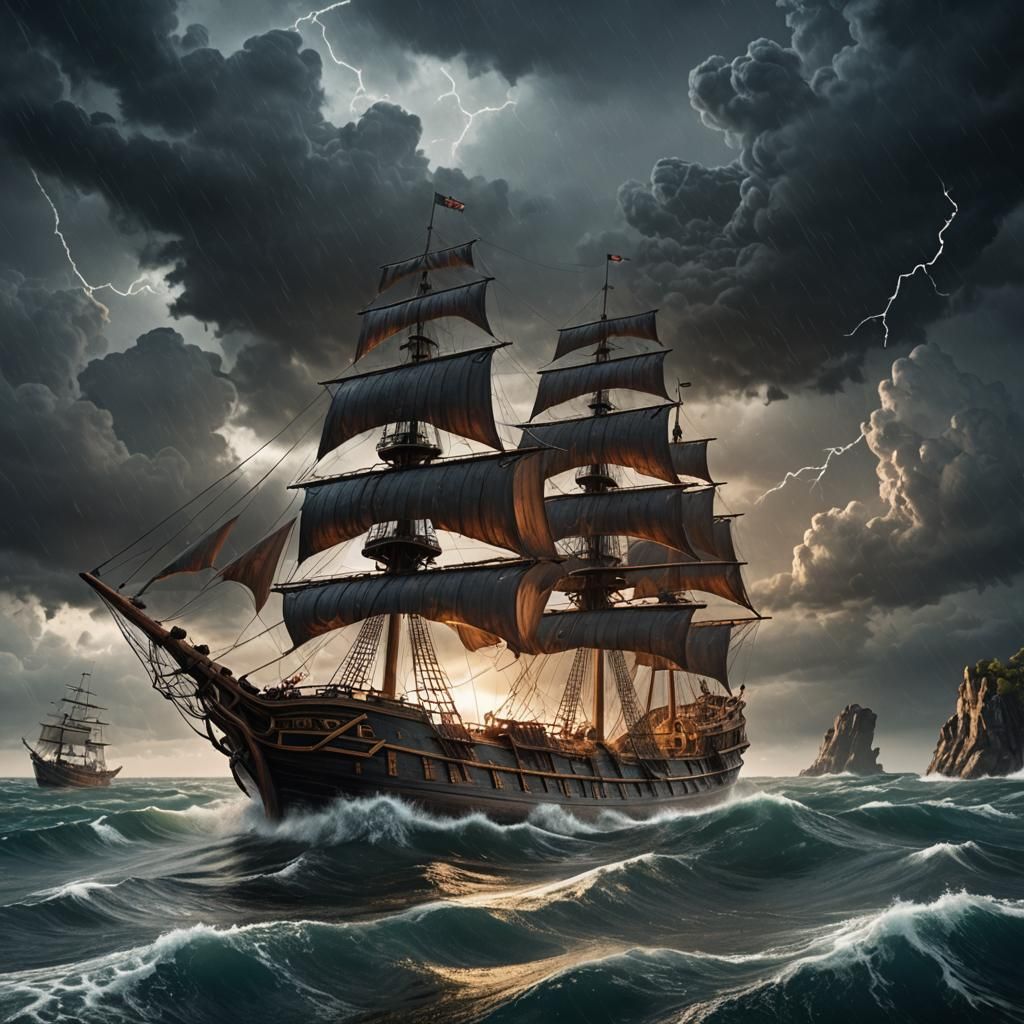 Stormy Seas: A Detailed Matte Painting of a Ship