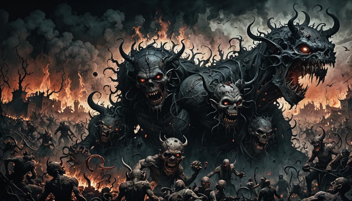 Grotesque Hellscape Scene in Illustrative Style