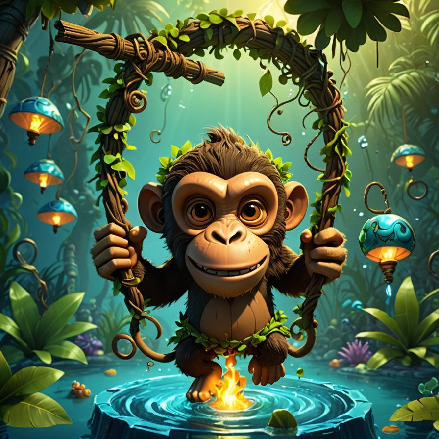 Surreal Underwater Tiki Monster in Full Swing