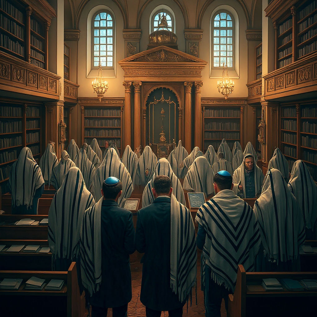 Synagogue Filled with Praying Jewish Worshipers