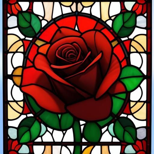 Stained Glass Red Rose in Complementary Colors