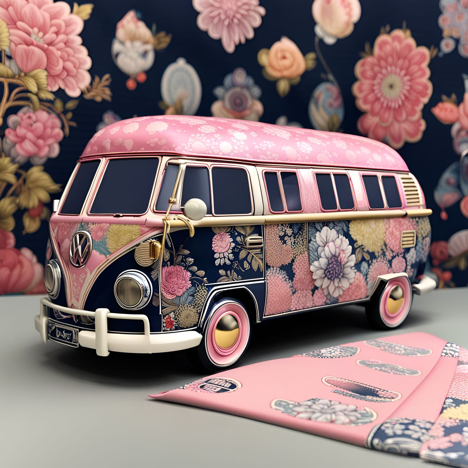 Chinese Rose Navy Pink Camper Van #1, Masterplayer