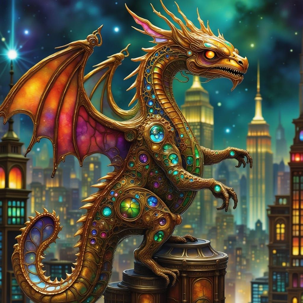 Clockwork Dragon on Art Deco Skyscraper