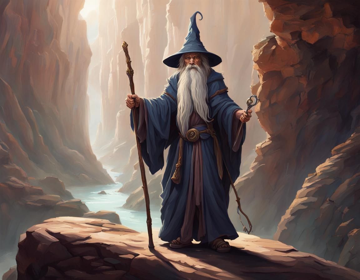 Wizard with Staff in a Canyon