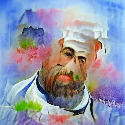 Chef Portrait in Claude Monet Watercolor Style