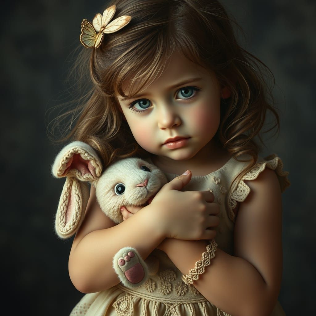 Little Girl Holds Beloved Stuffed Bunny in Epic Cinematic Sc...