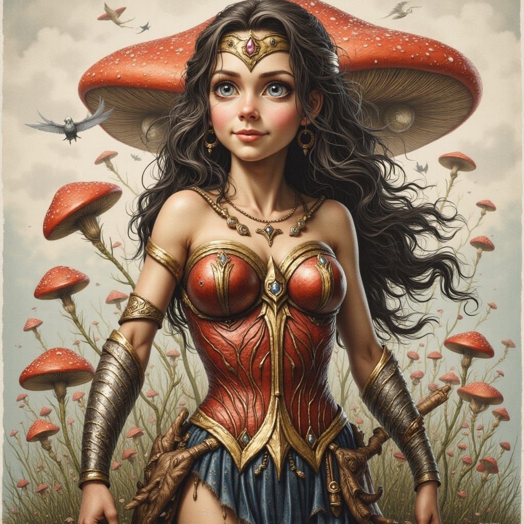 Wonder Woman Among Enchanted Mushrooms