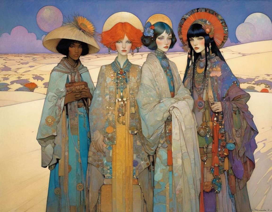 Desert People in Golden Age Illustration Style