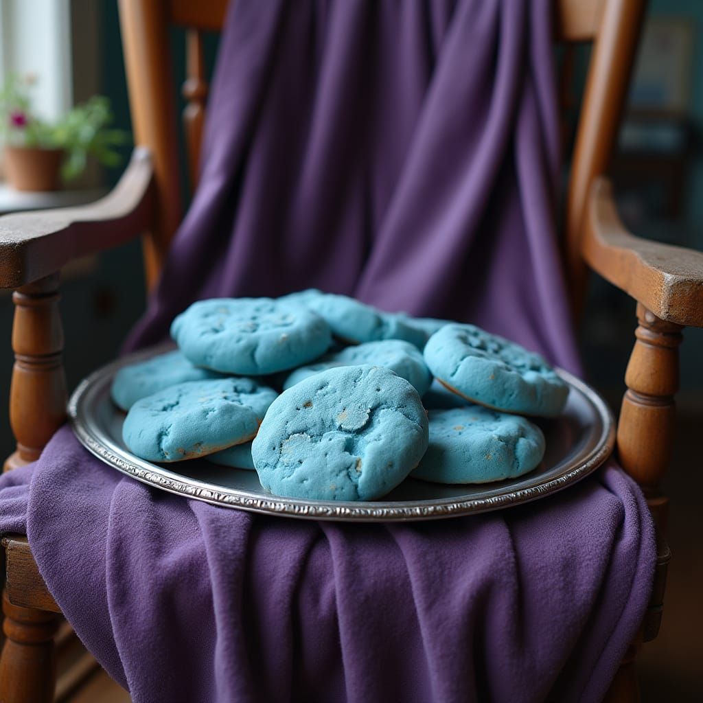 Whimsical Blue Cookies in a Cozy Cottage Setting