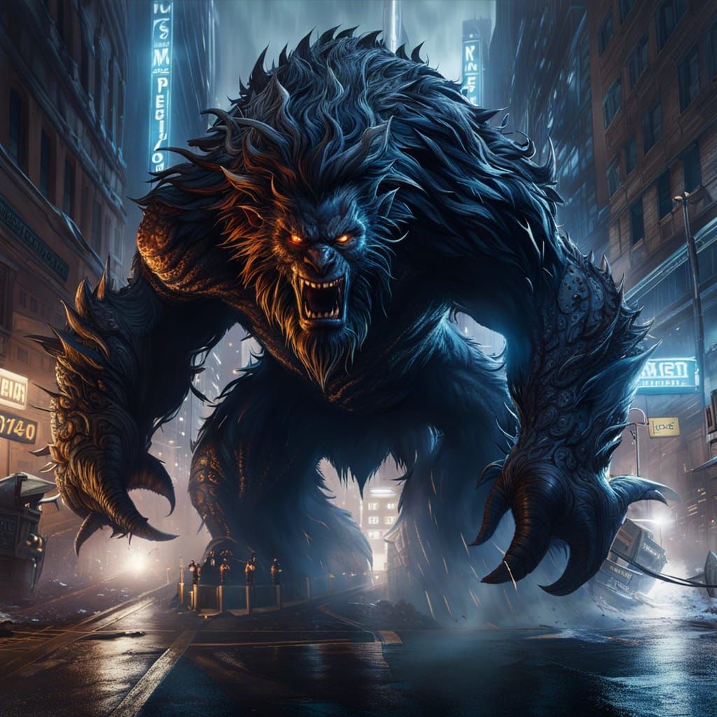Angry Monster Steps Through City in Digital Art