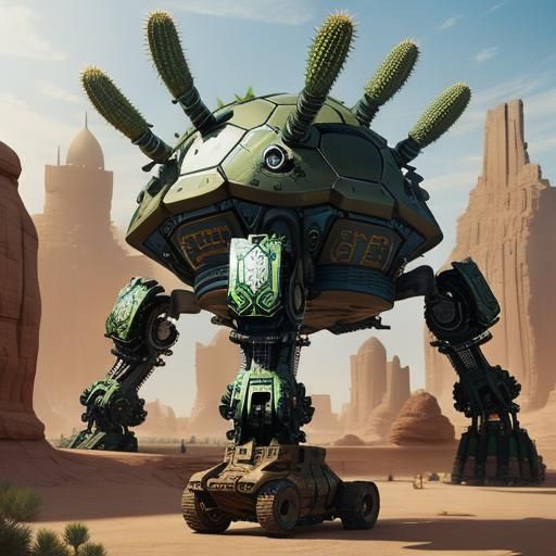 Mechanical Cyborg Turtle City Under Attack