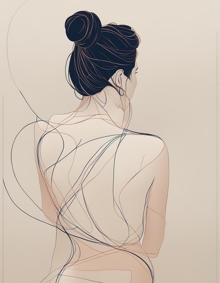 Sensual Woman in Japandi Art Style with Minimalist Lines