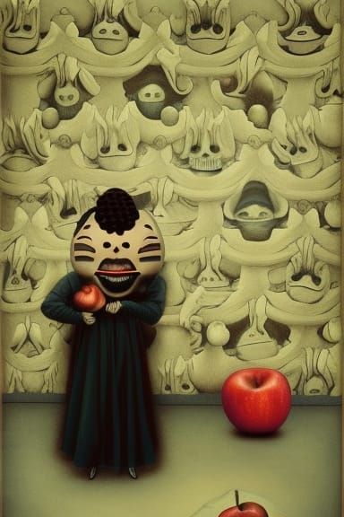Dark Surreal Anthropomorphic Apple Puppy Art