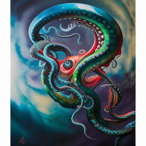 Colorful Octopus Ink Gouache Painting