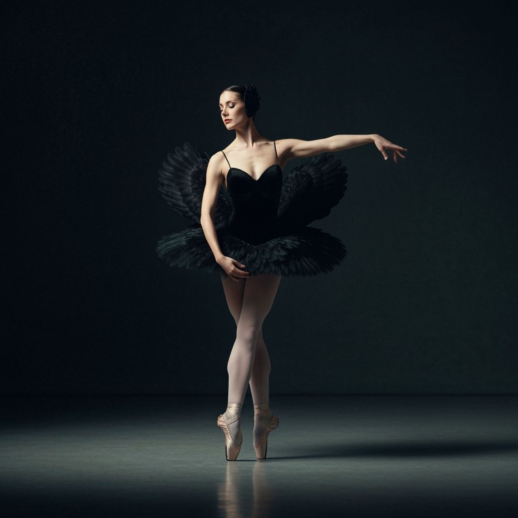Black Swan Dancer in Dramatic Oil Painting Style