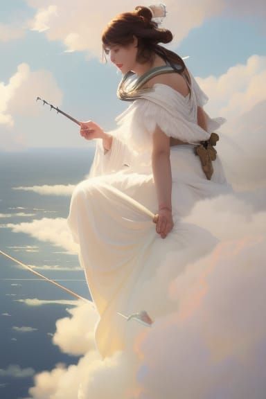 Woman Fishing in the Clouds: Digital Art