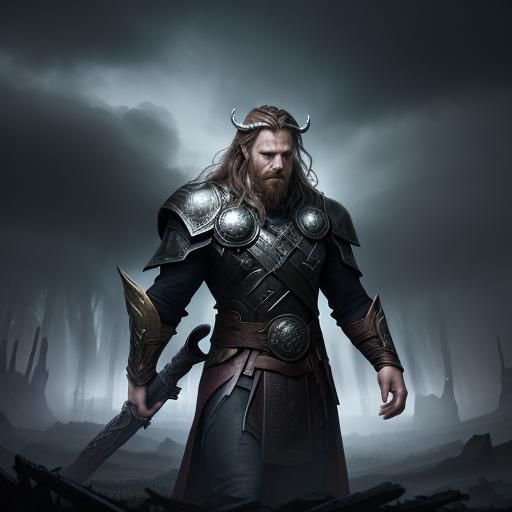 Thor in Norse Ruins: Dark Fantasy Concept Art