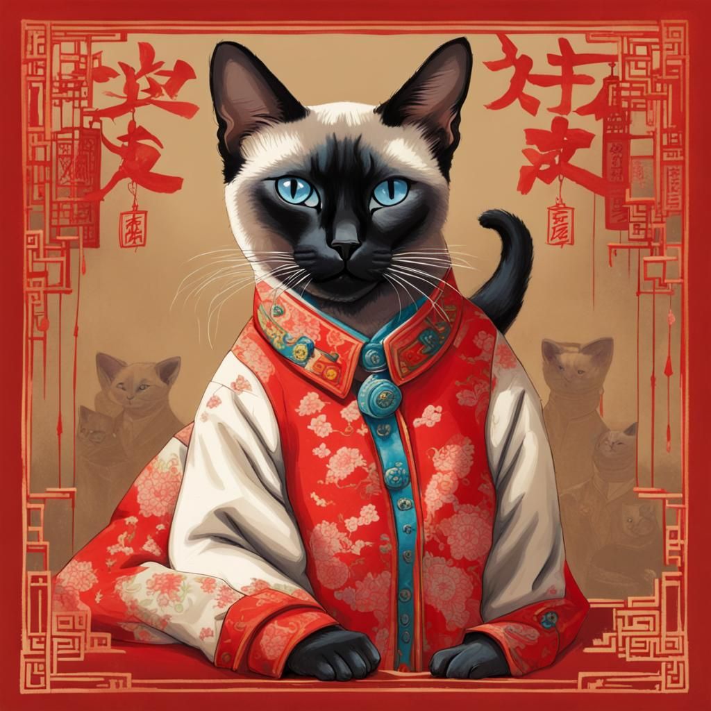 Siamese Cat in Mao Jacket Portrait