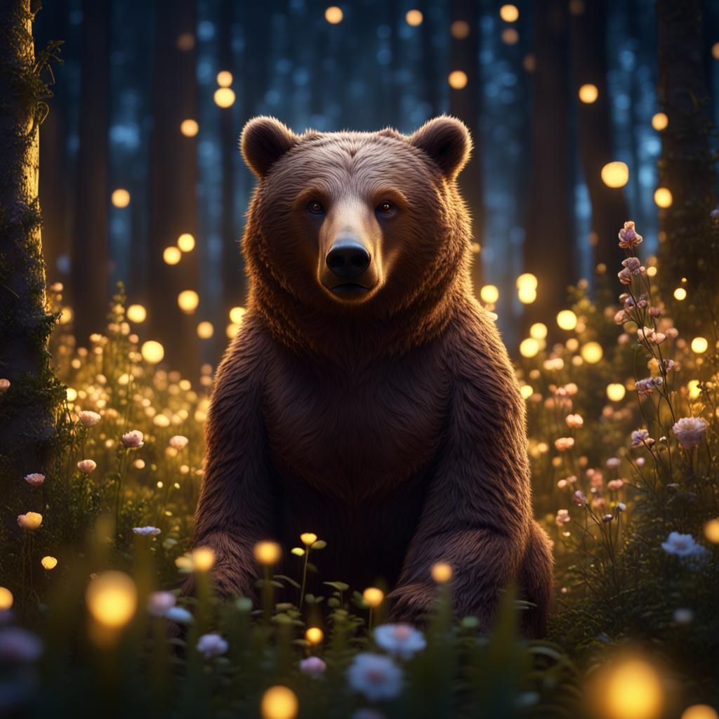 Brown Bear in Magical Forest: Fantasy Concept Art