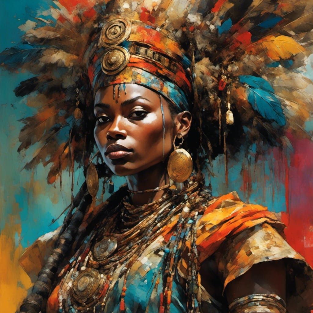 Woman in African Costume at Party: Hyperrealistic Art