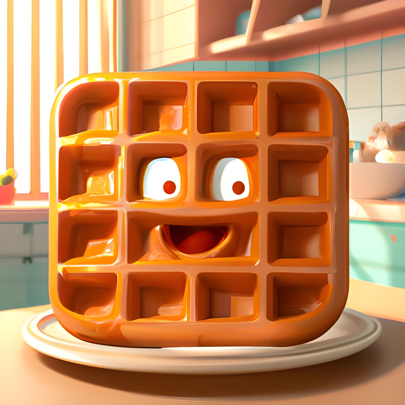 Adorable Happy Waffle Portrait in Bright Kitchen