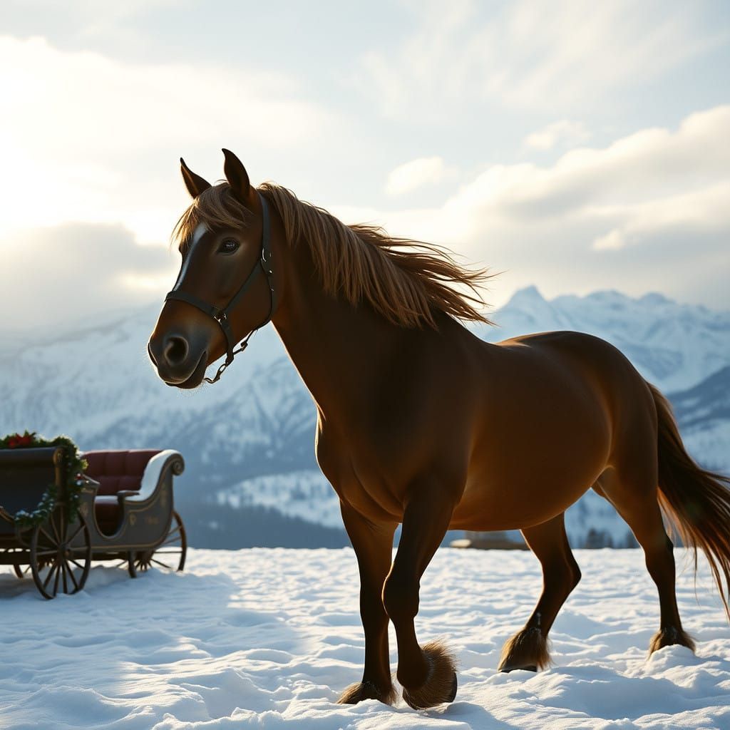 Majestic Wild Horse in a Winter Wonderland