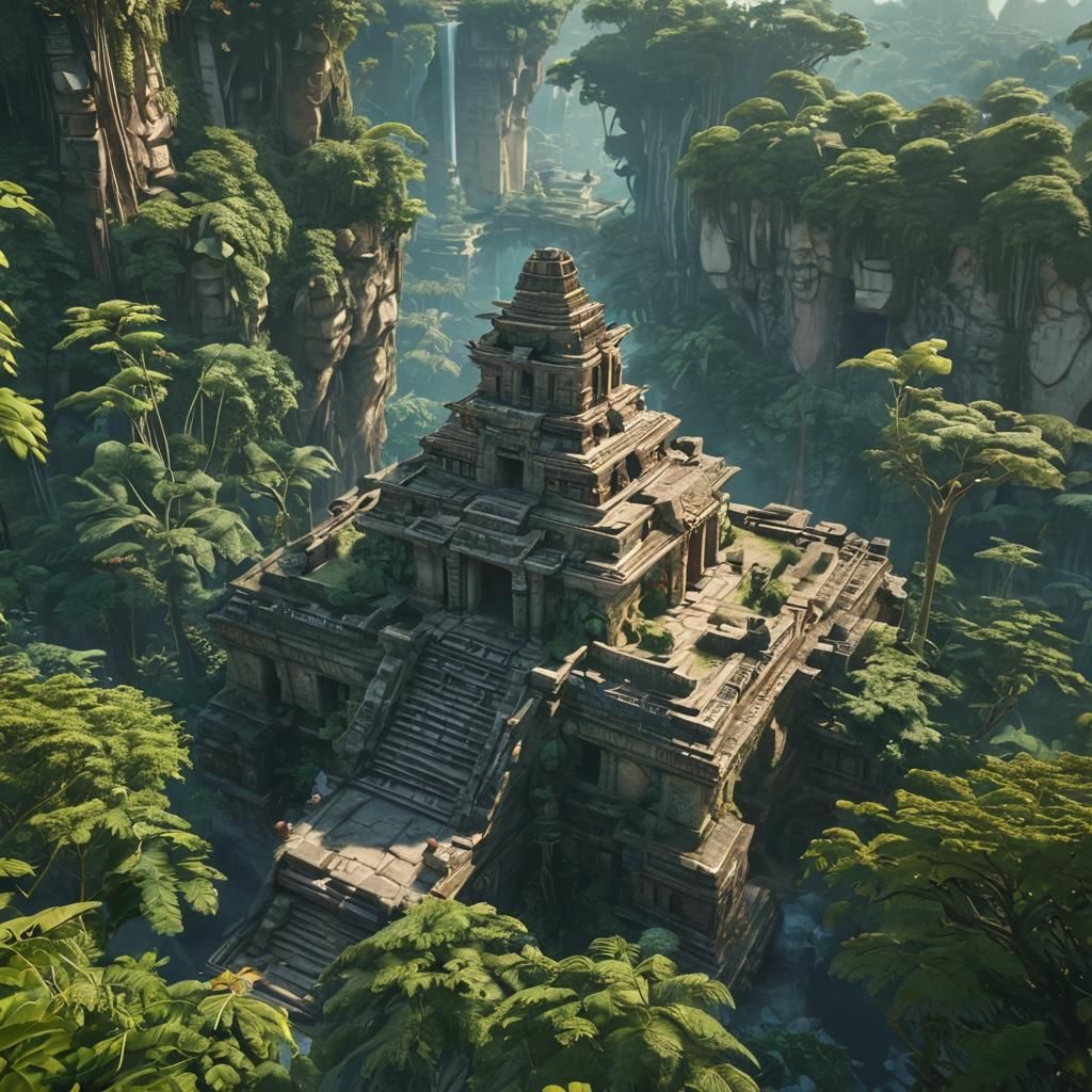 Kukulkan Over Mayan Temple, Ghibli Art Nouveau