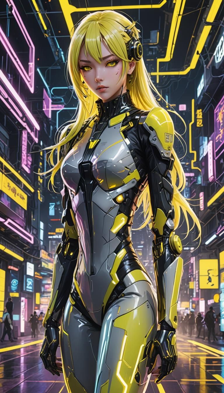 Cyberpunk Anime Girl with Neon Yellow Aesthetic