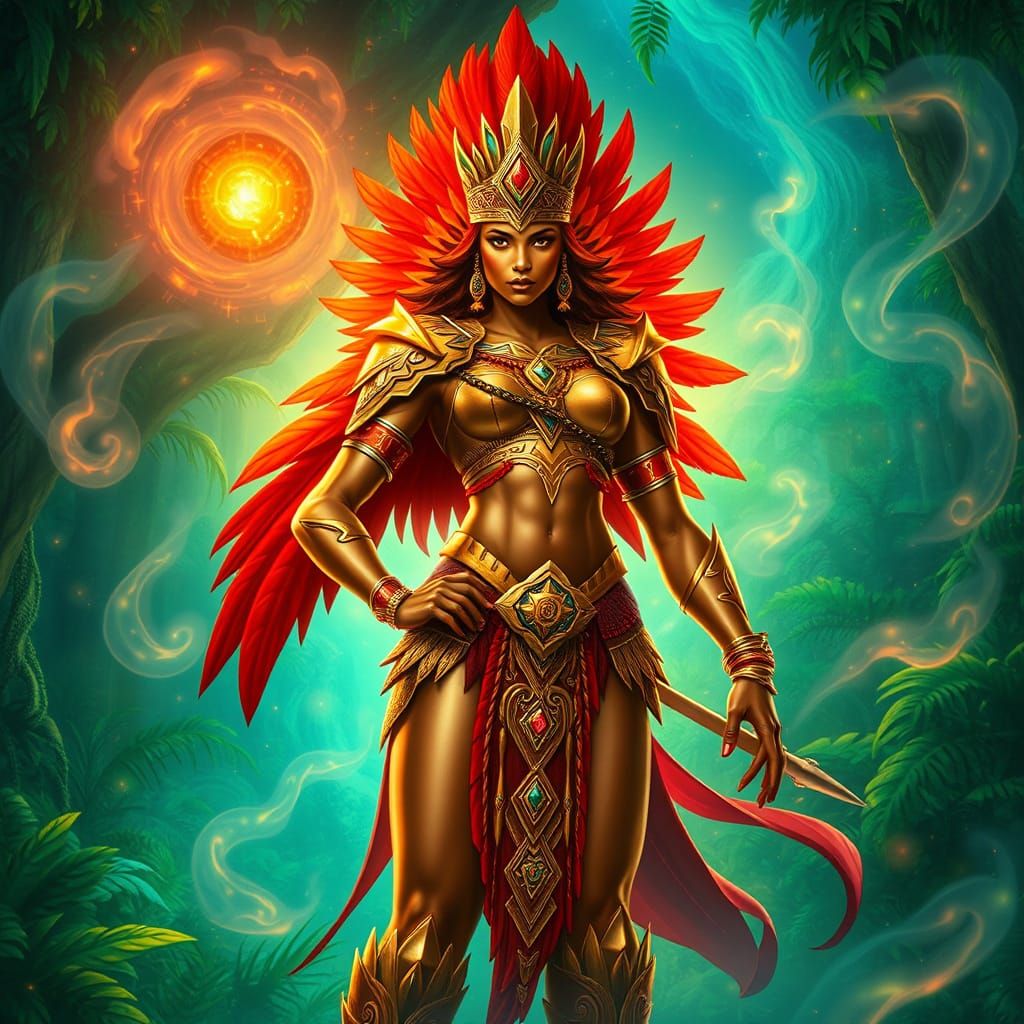 Surreal Amazonian Warrior of Enchantment Earth in Vibrant Re...