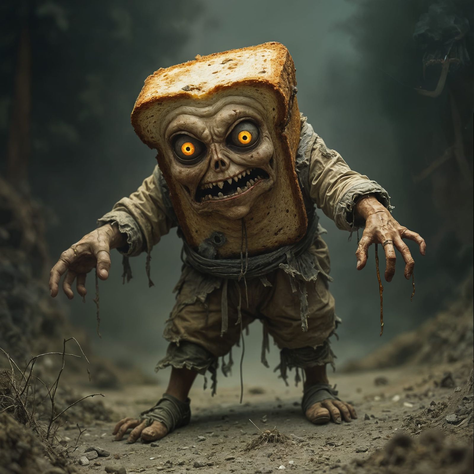 Mournful Bread Wanderer in Desolate Landscape