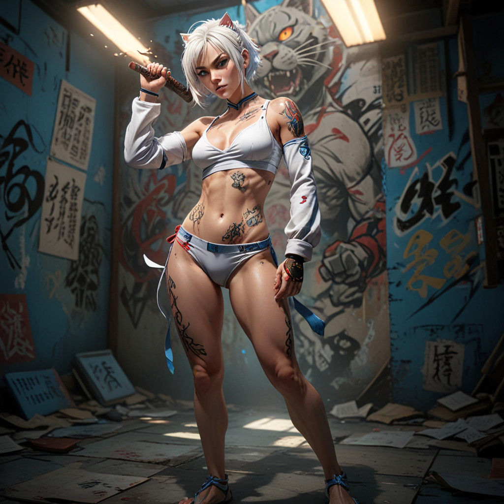 Vibrant Comic Book Art of a Tattooed Warrior Woman in Martia...