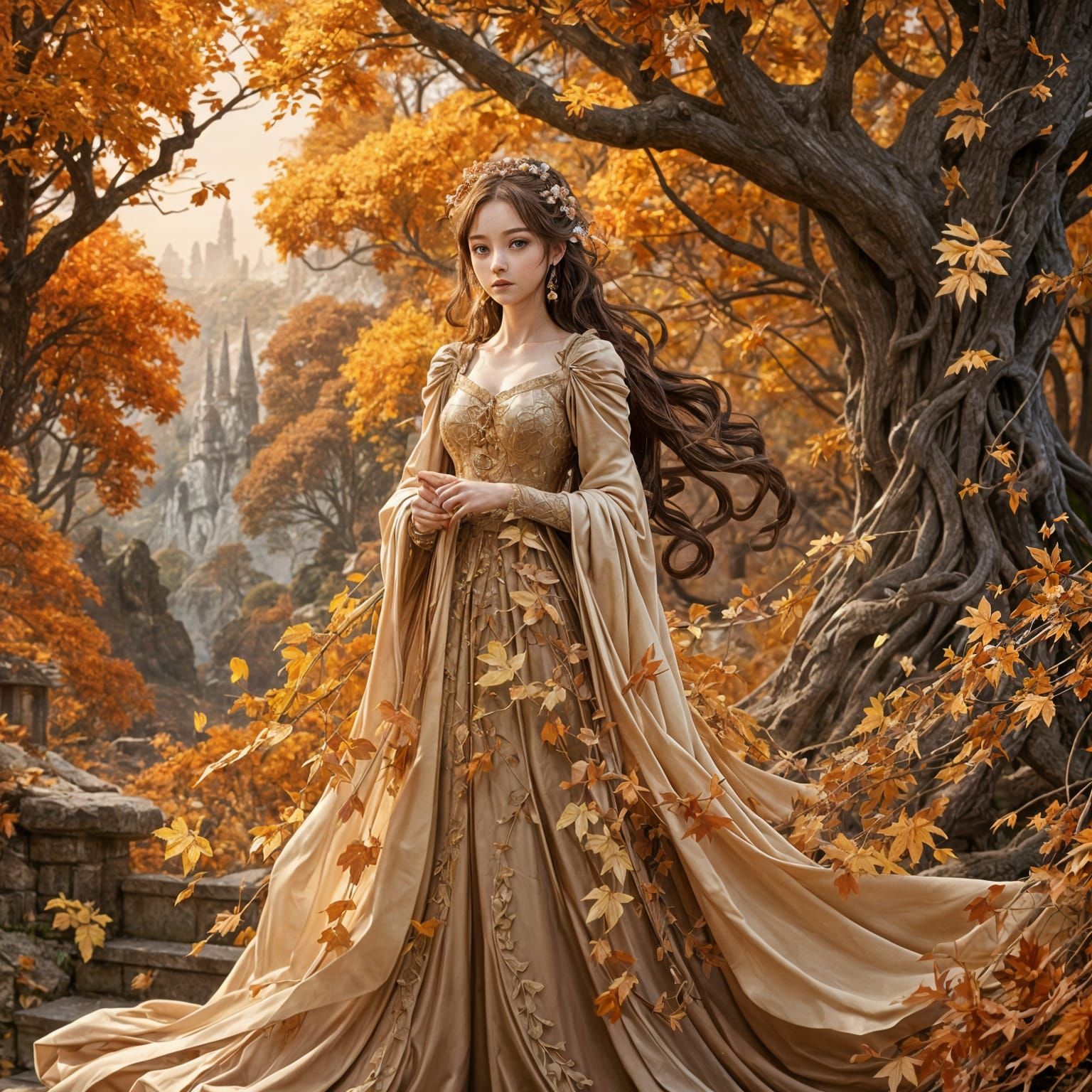 Whimsical Autumn Fairy in 3D Anime Style