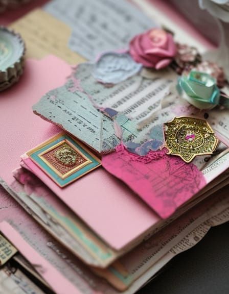 3D Collage of Vintage Scrapbooking Ephemera