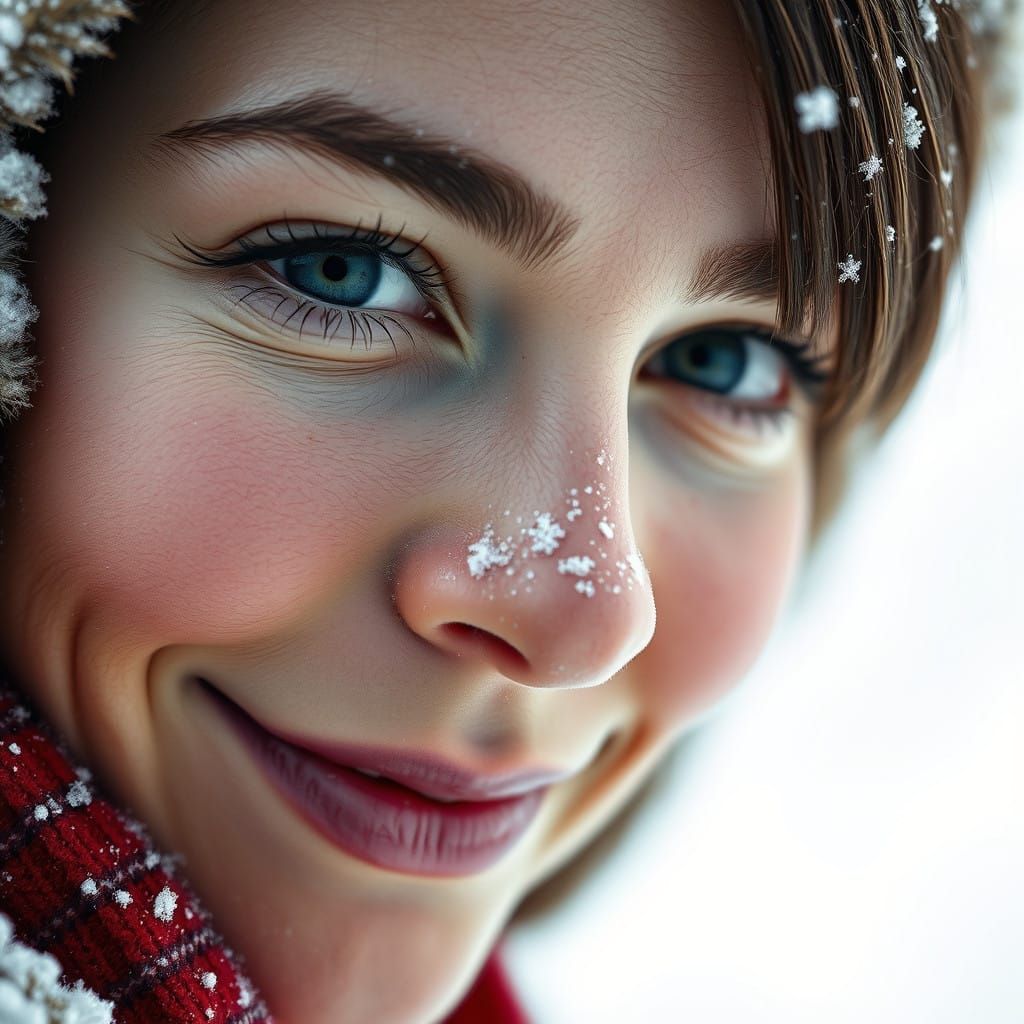 Intimate Snow-Kissed Portrait of Serene Joy