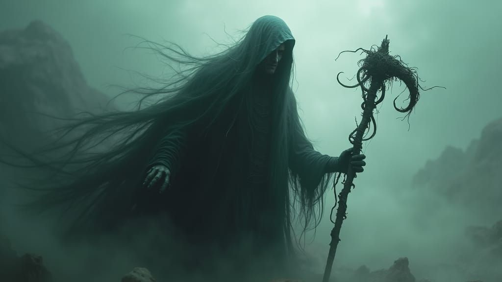 Sinister Figure in Mist: Gothic Horror Art