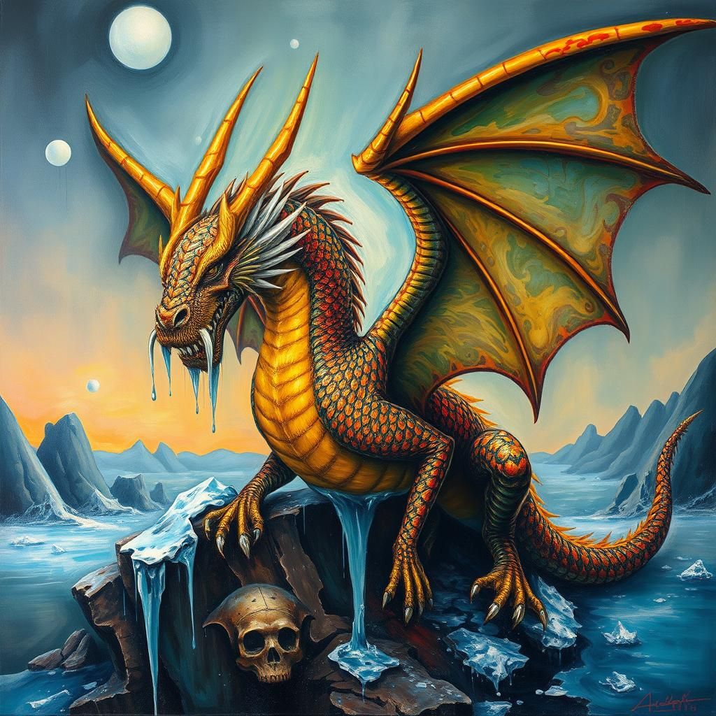 Fire and Ice Dragon in Surreal Dreamscape