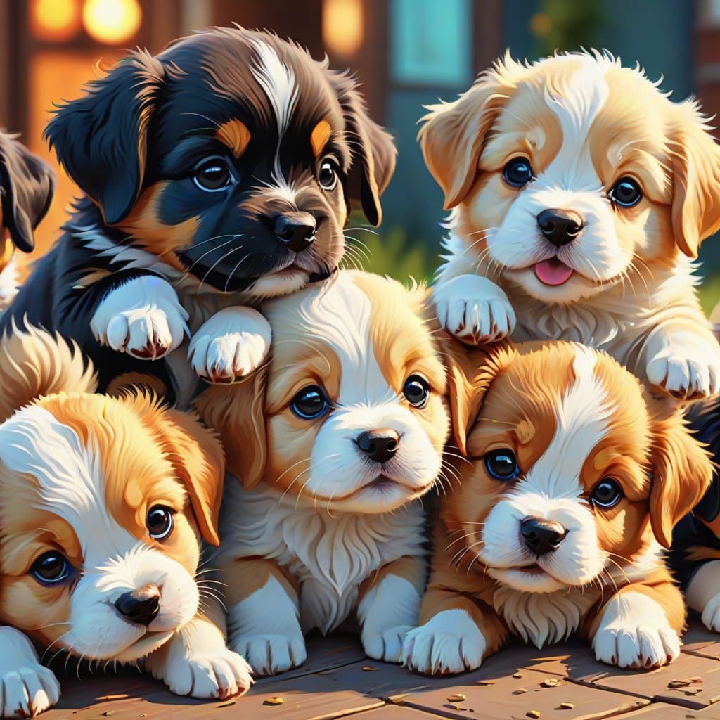 Playful Puppies in Whimsical Digital Art